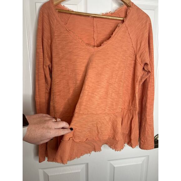 Altar'd State Women's Long Sleeve Orange Top Fringe V-Neck Shirt Size Small - Picture 5 of 9